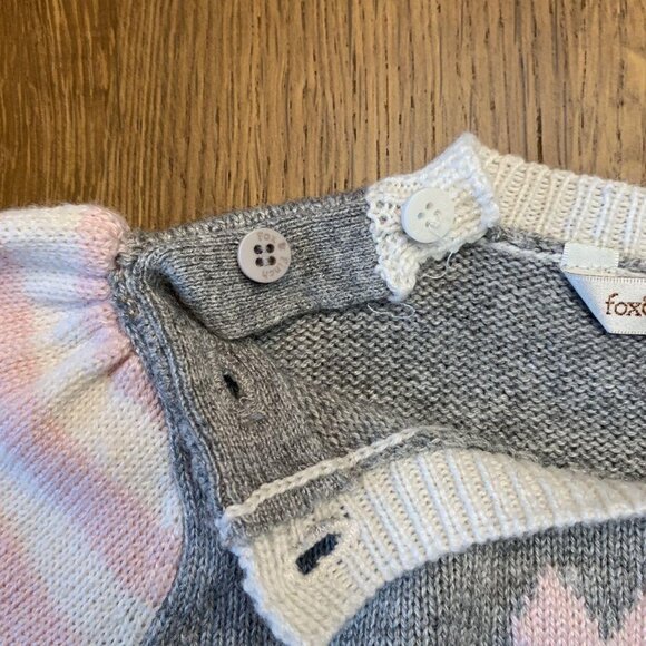 FOX & FINCH Knit Bunny Rabbit Sweater Girls 12 Months Pink Grey Toddler Girl - Picture 4 of 6